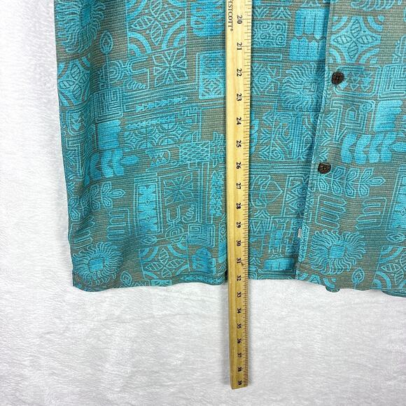 QuikSilver Waterman Hawaiian Camp Shirt Mens XXL Green Gray Aztec AOP Aloha - Picture 4 of 8